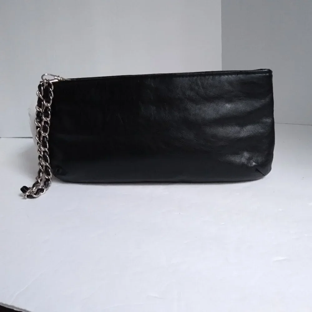 Black Bling Studded Skull Pirate Wristlet with Leather Wrapped Silver Link Chain - Picture 2 of 8